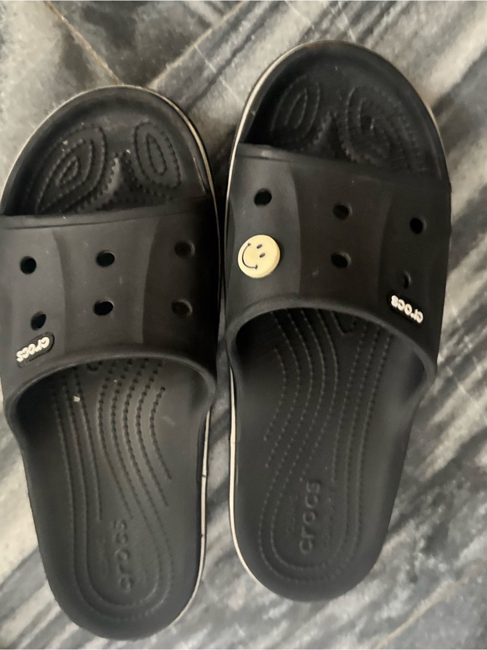 CROCS Kids Black Slide Sandals with Smiley Charm